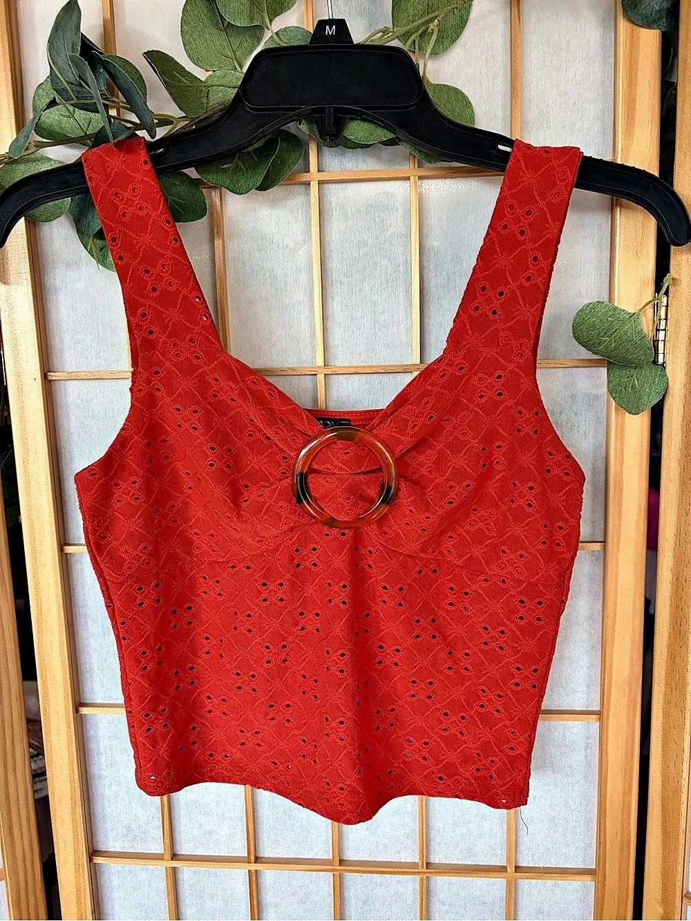 Eyelet Tank Top in Red Like New